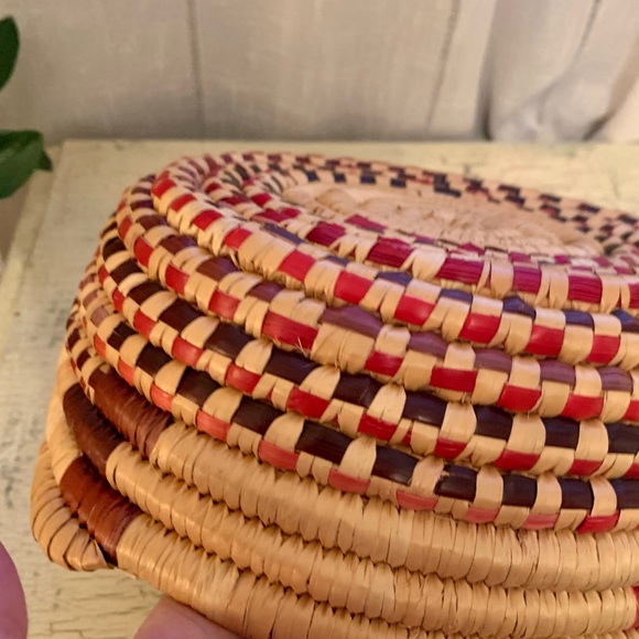 Vintage coiled grass rope basket Jungalow Tribal - Picture 6 of 7